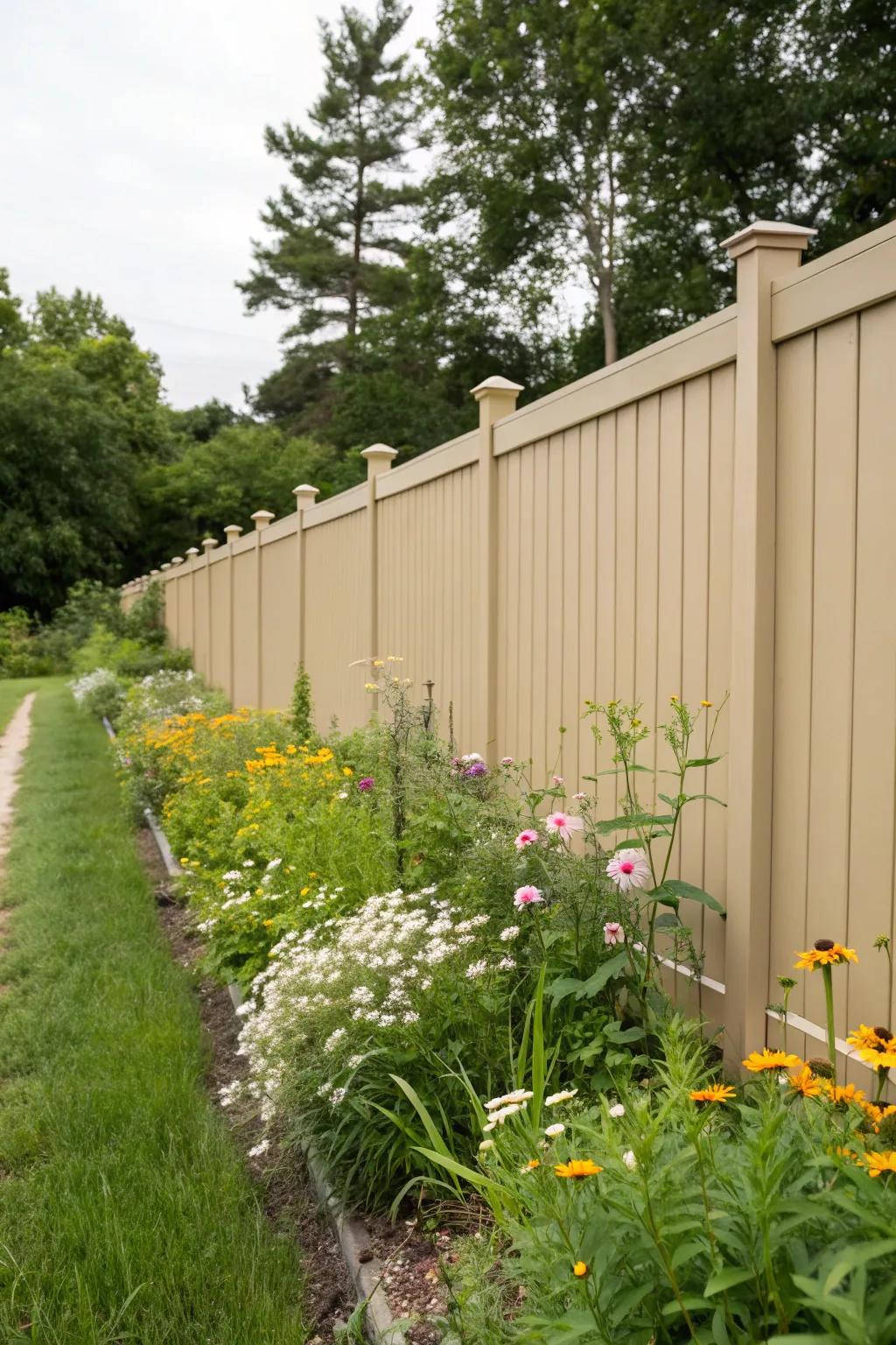 Natural appeal with tan vinyl fencing.