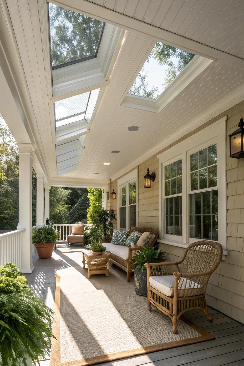 Skylights in vinyl ceilings unveil your porch to natural light.