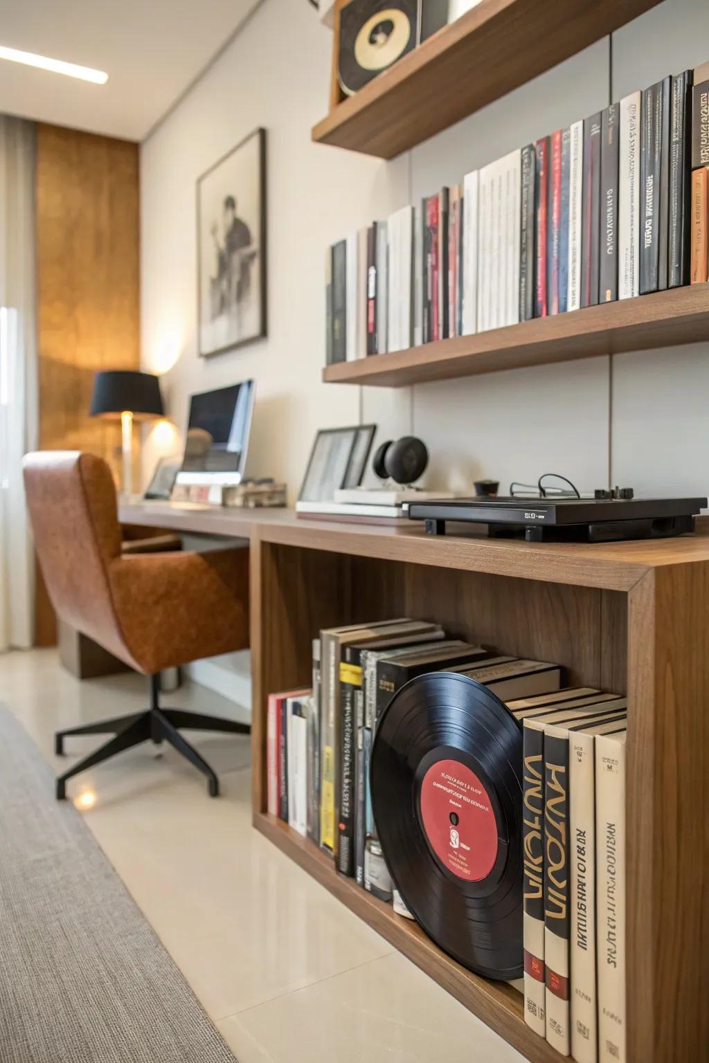 Design unique bookends with your old records for a musical vibe.