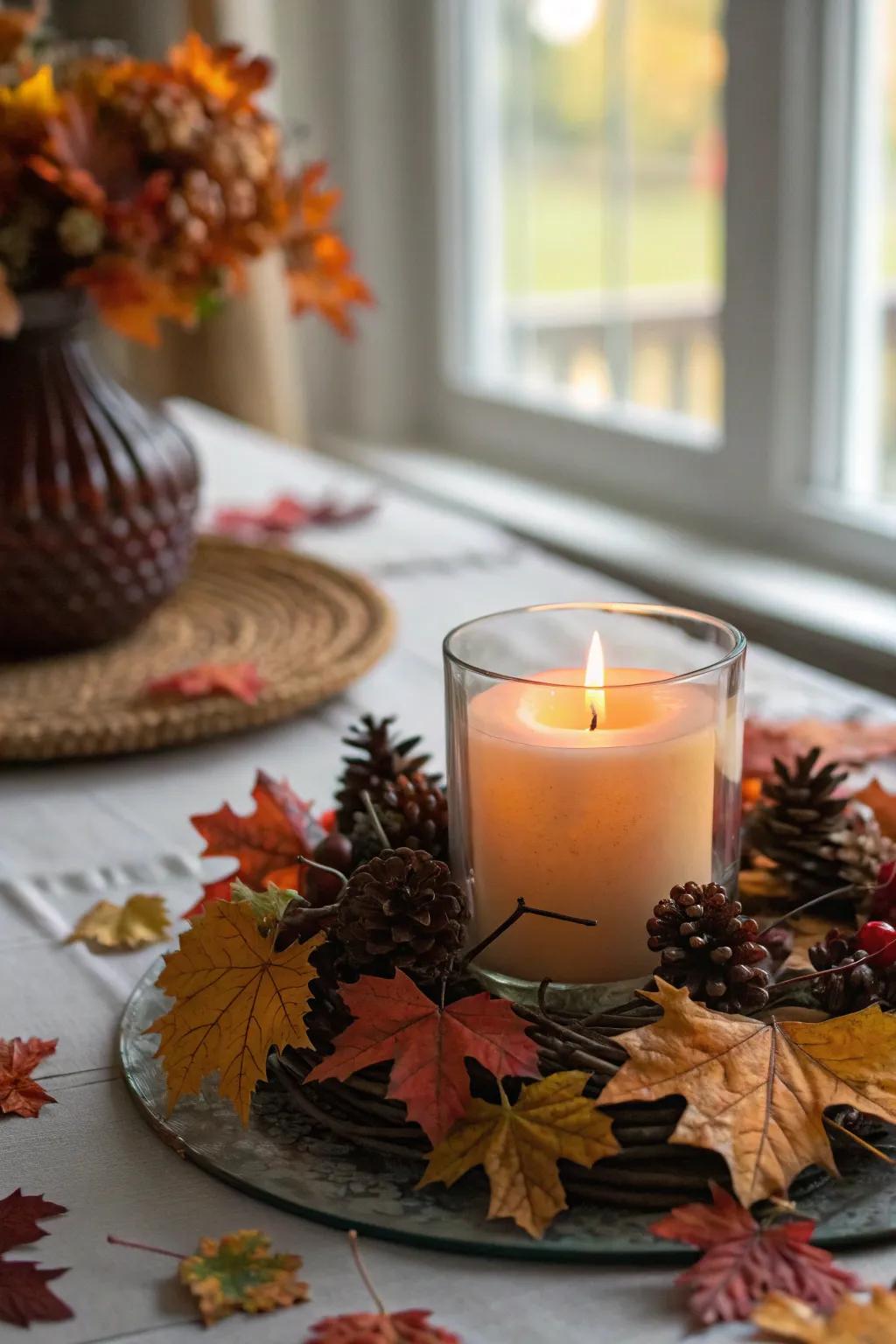 Seasonal decor maintains your votive candle arrangements revitalized and festive.
