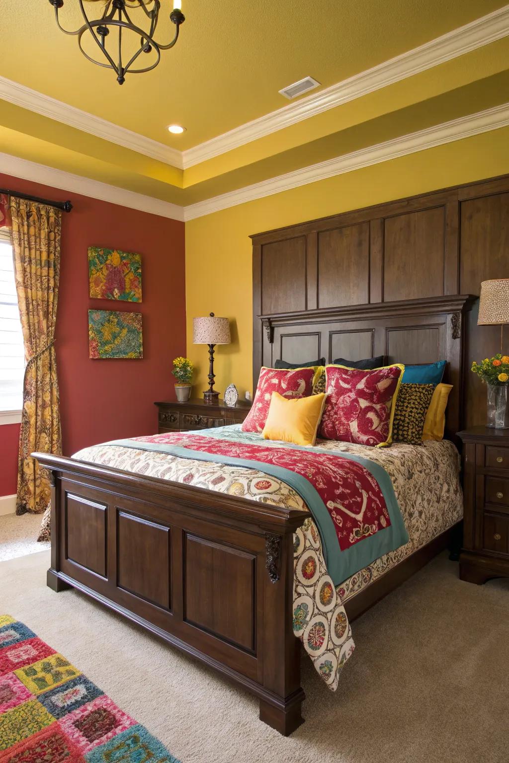 Contrasting hues infuse vibrancy and energy into your bedroom.