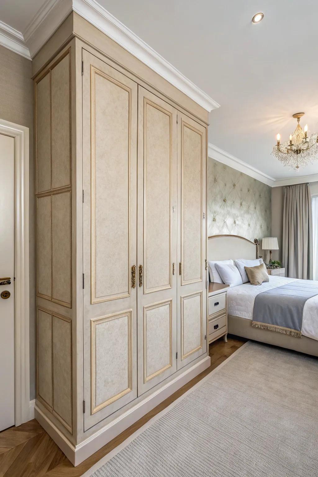 Calm atmosphere created by neutral color schemes in wall closets.