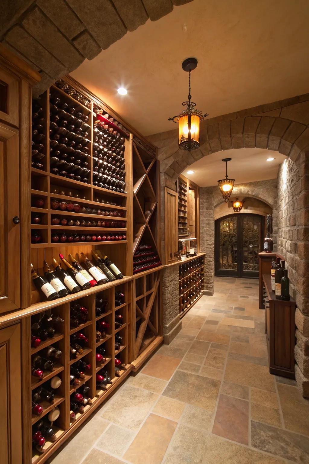 Cellar-style displays feature extensive collections.