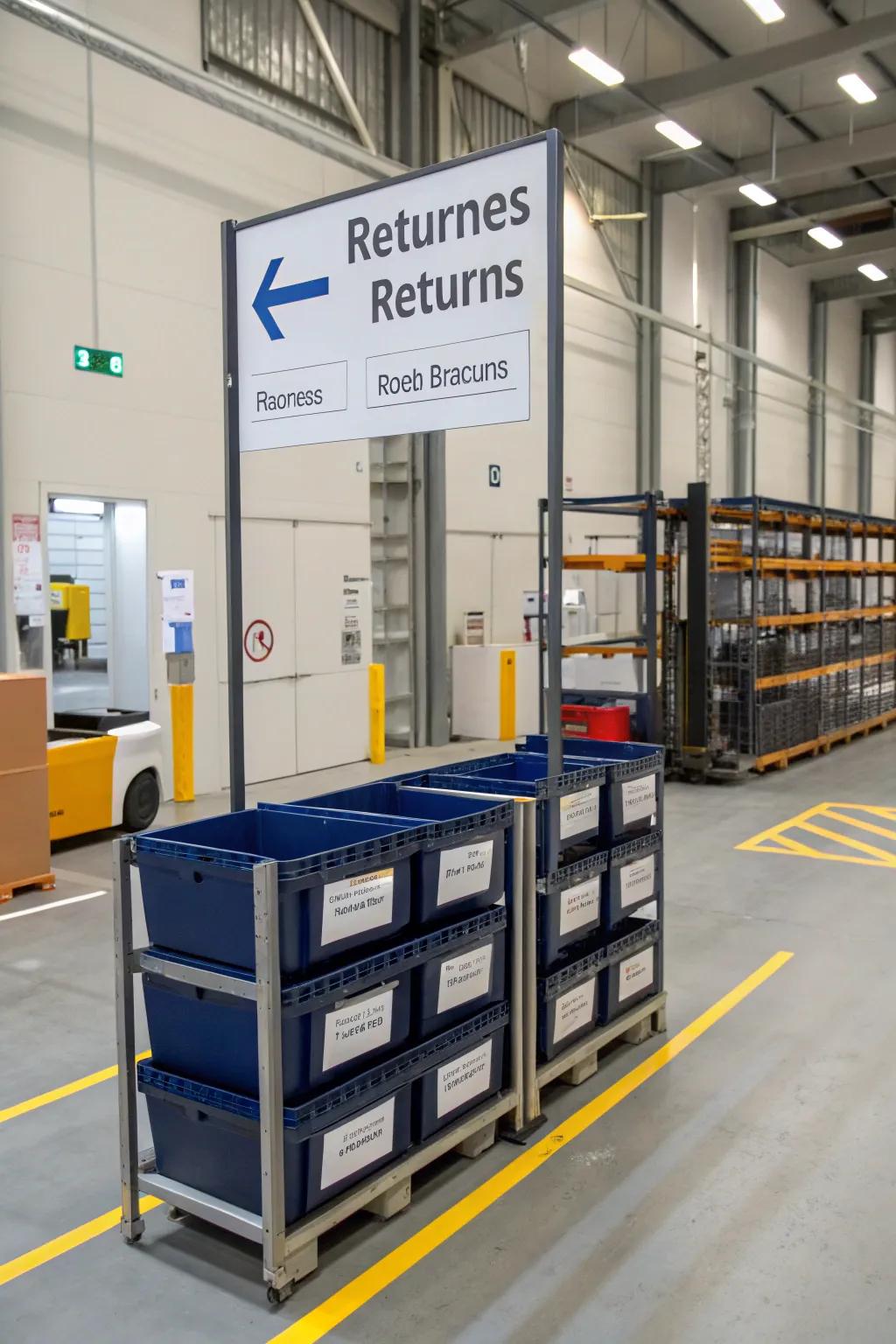 A designated returns area maintains order and reduces disarray.
