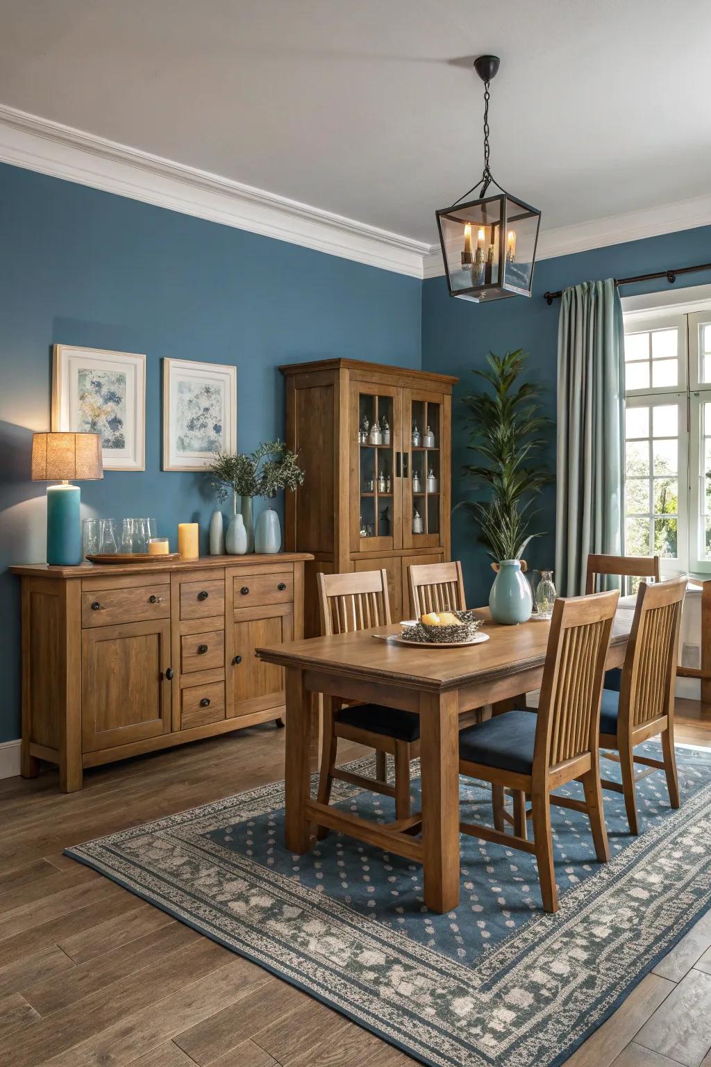 Achieve a cohesive aesthetic by matching furniture with your gentle cerulean finish.