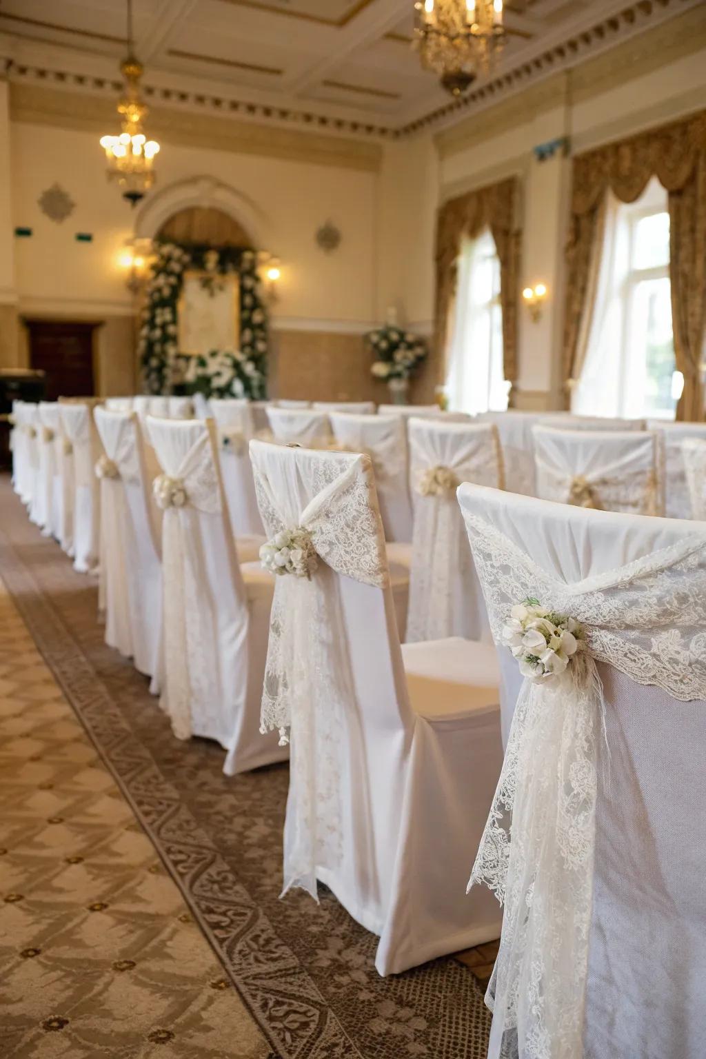 Fine net covers inject old-world appeal into any wedding setting.