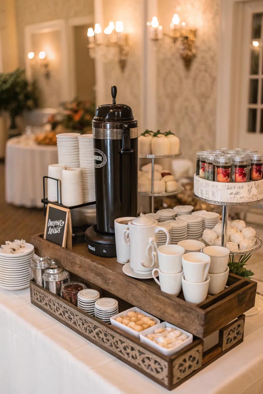 A independent coffee area at a wedding.