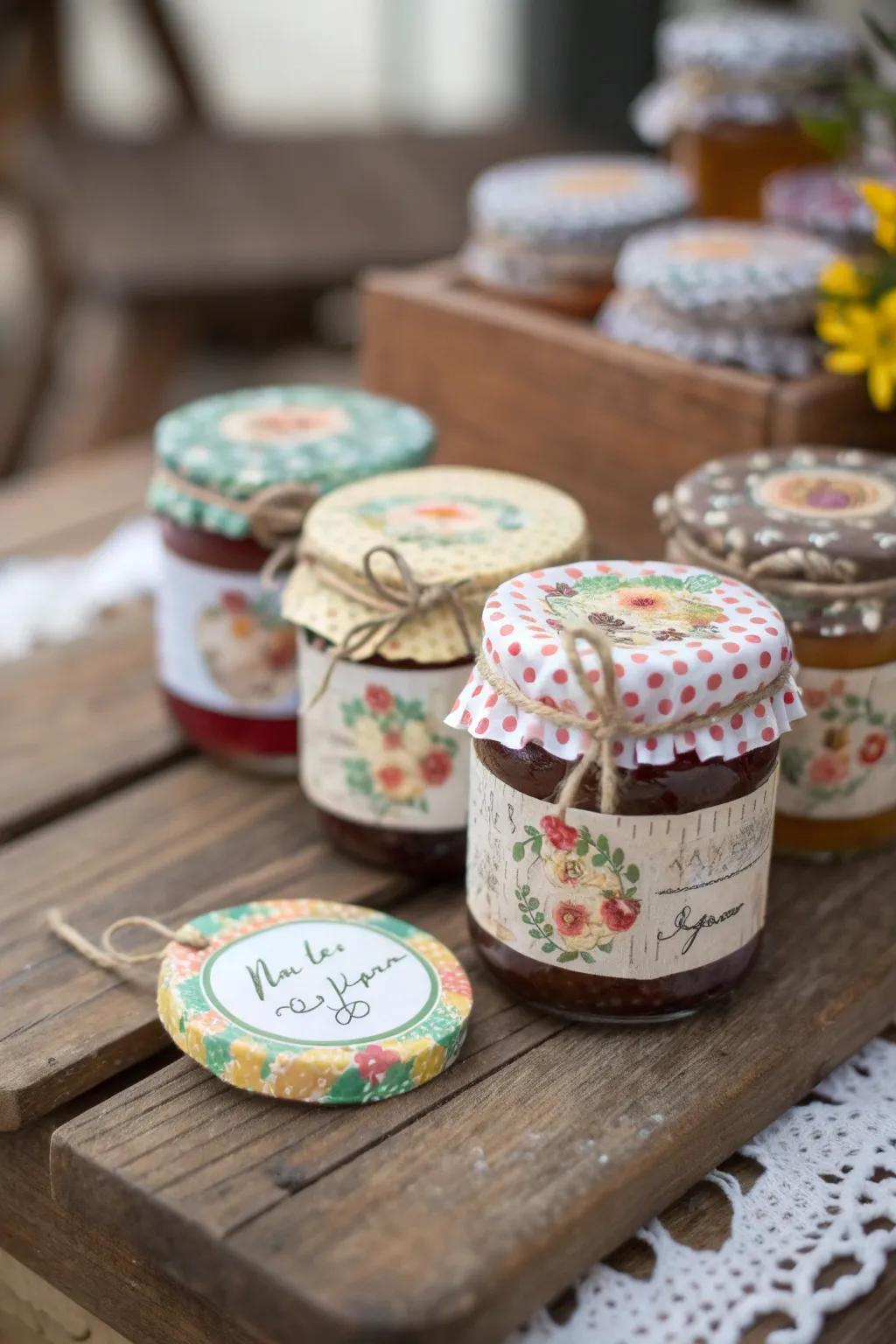 Handcrafted jam jars offering a taste of homemade goodness