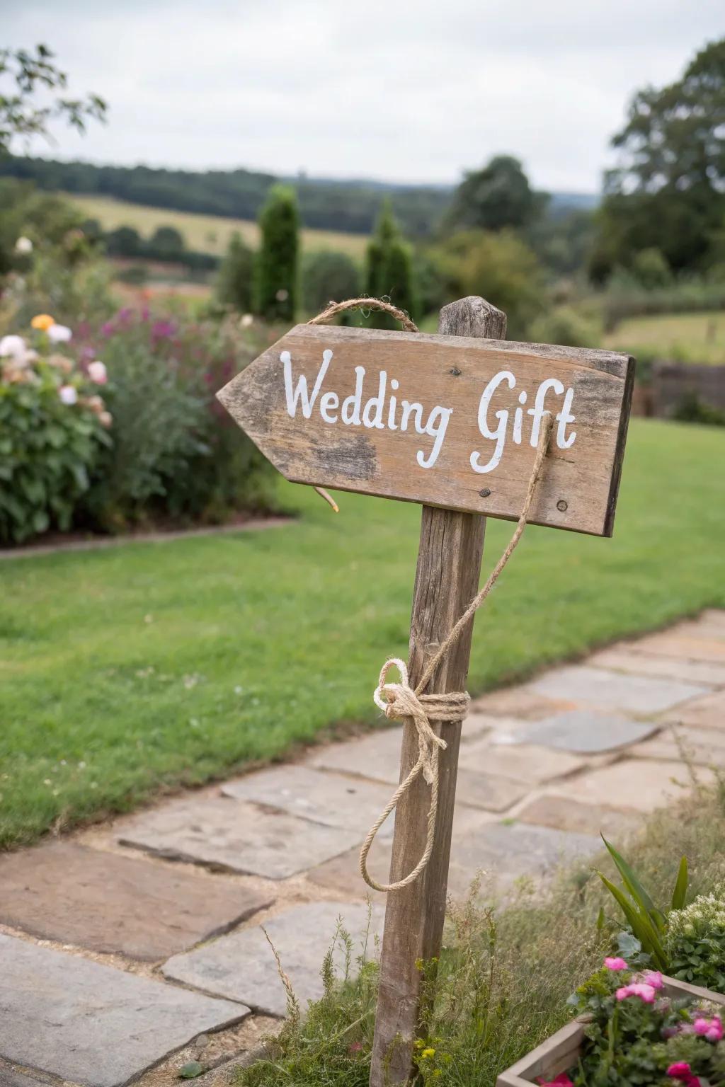 A rough-hewn directional display adds direction with style.