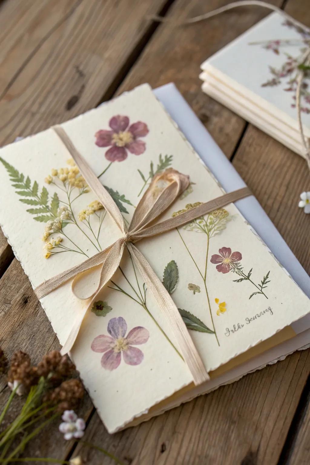 Handmade wedding invitation with personal, artisanal touches.
