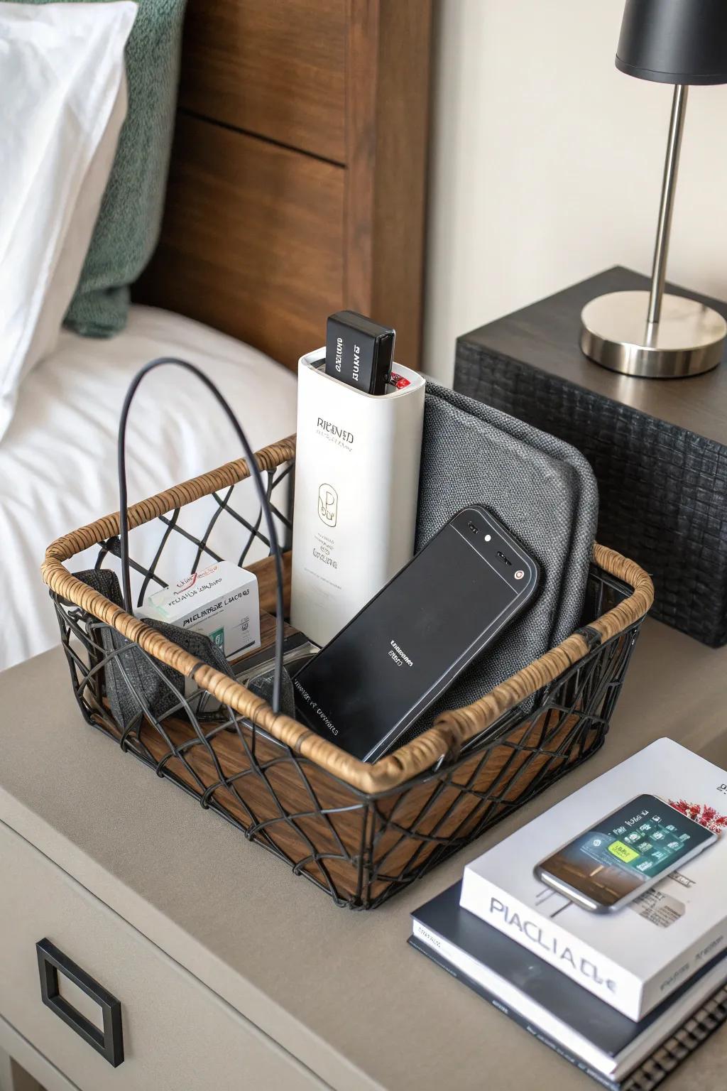 A portable phone charger keeps guests connected effortlessly.