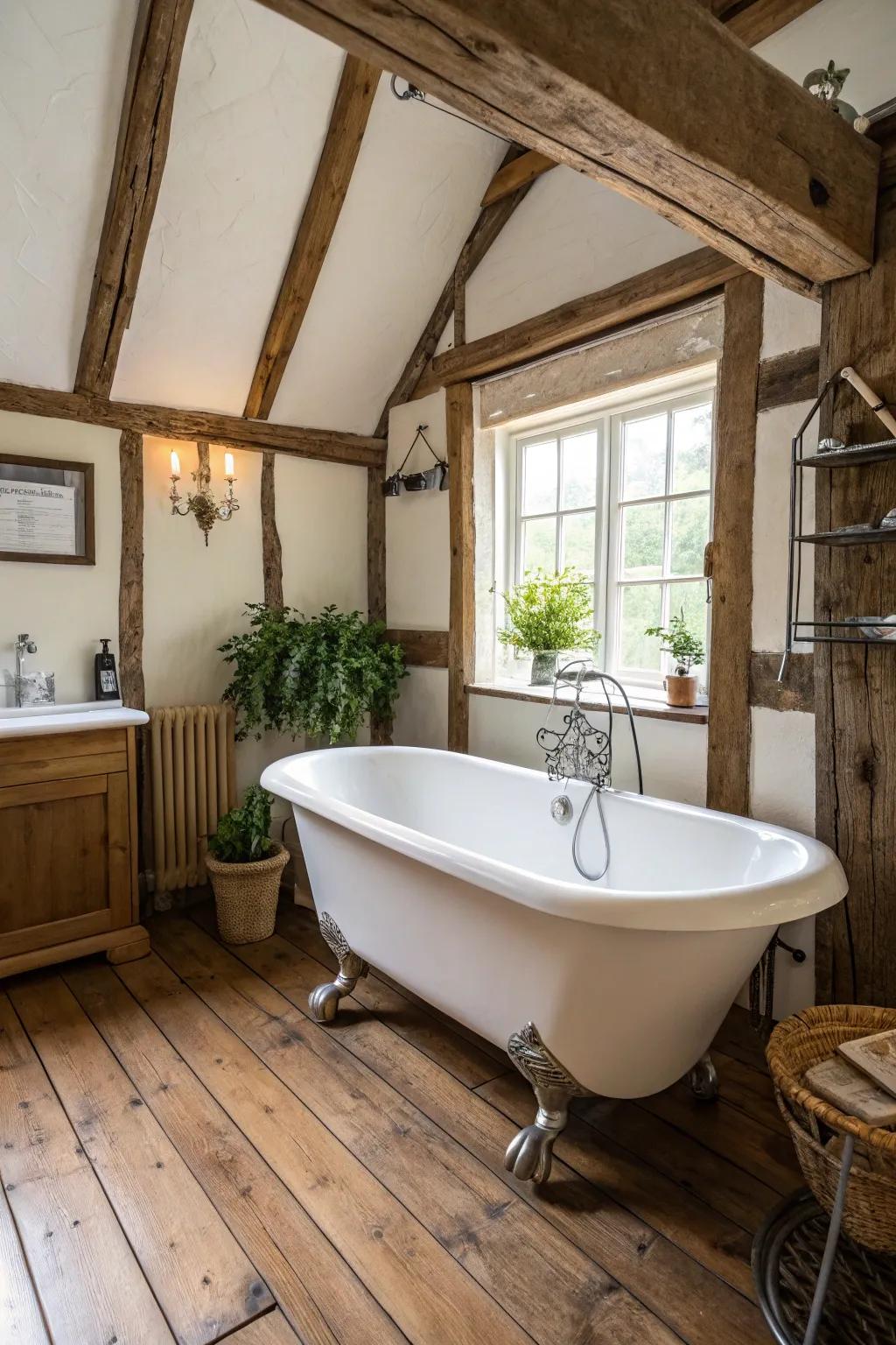 A classic tub contributes vintage elegance and comfort.