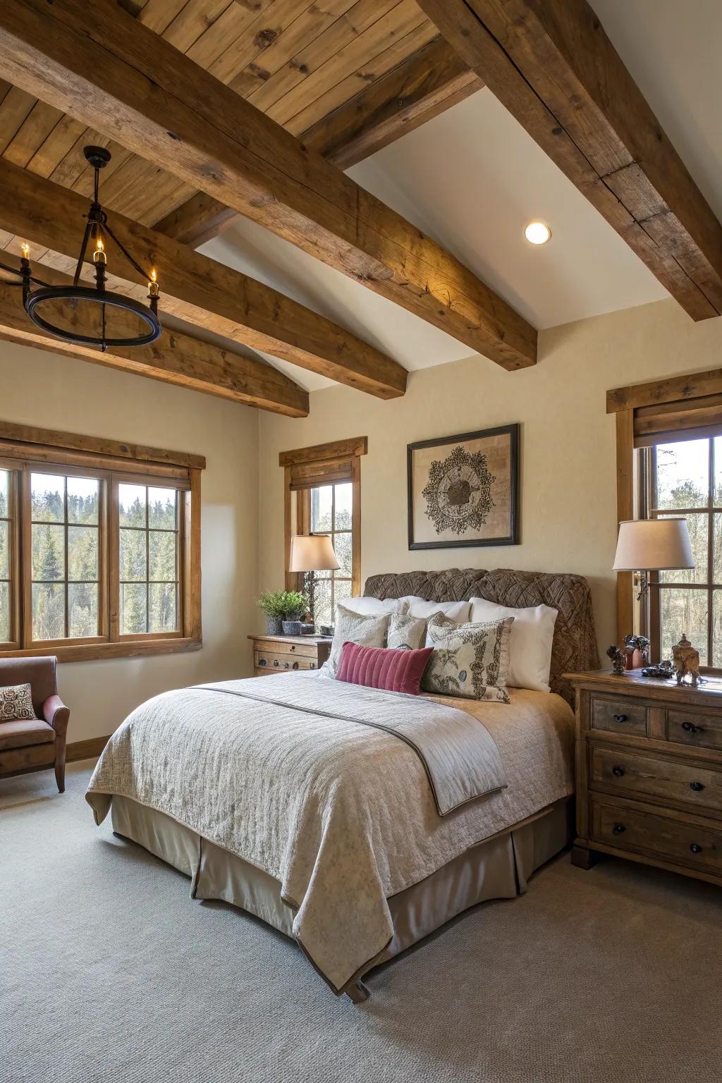 Timber accents evoke the rustic allure of a western cabin.