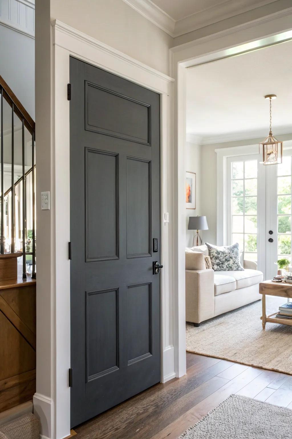 Carbon gray doors contribute a chic modern contrast.