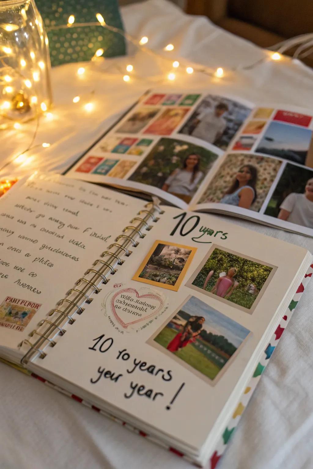 A scrapbook documenting a decade of shared experiences.