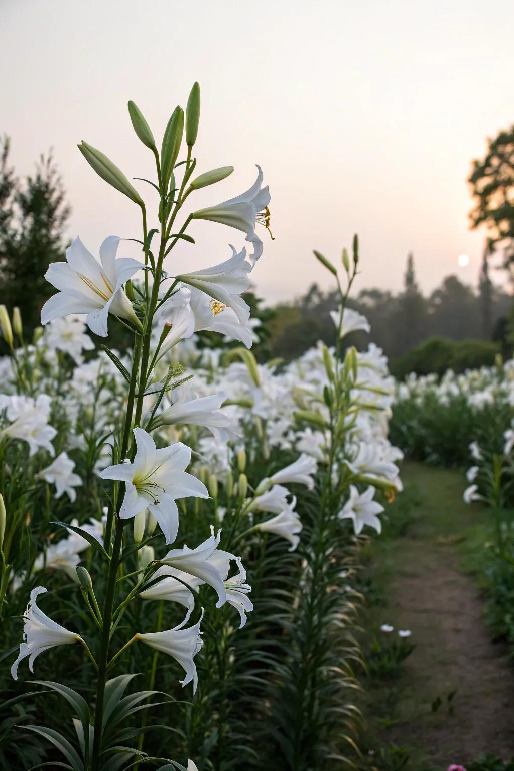 White lilies add striking flair to the garden with their impressive blooms.