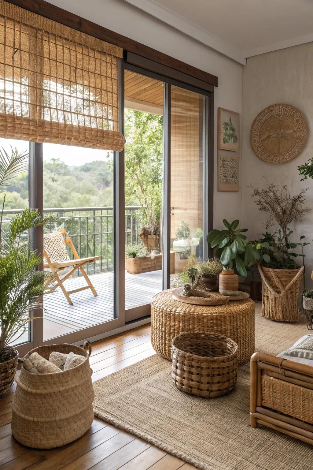 Bamboo shades offer an eco-friendly and chic touch.
