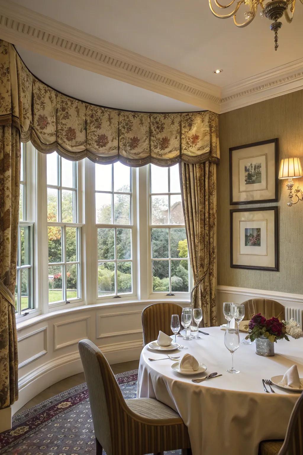 Short curtains add sophistication and detail to bay windows.
