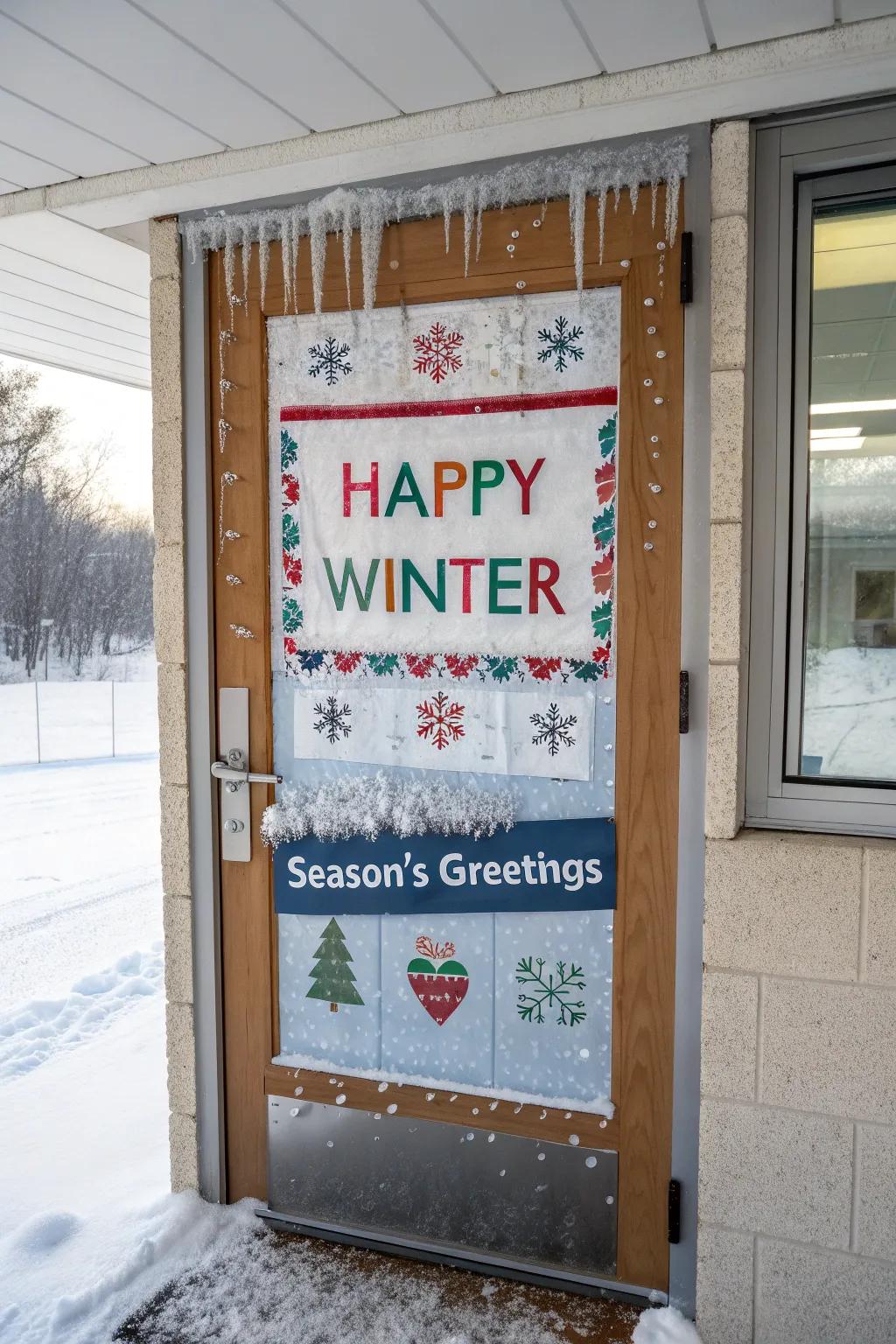Winter linguistic play imparts didactic amusement to this entrance