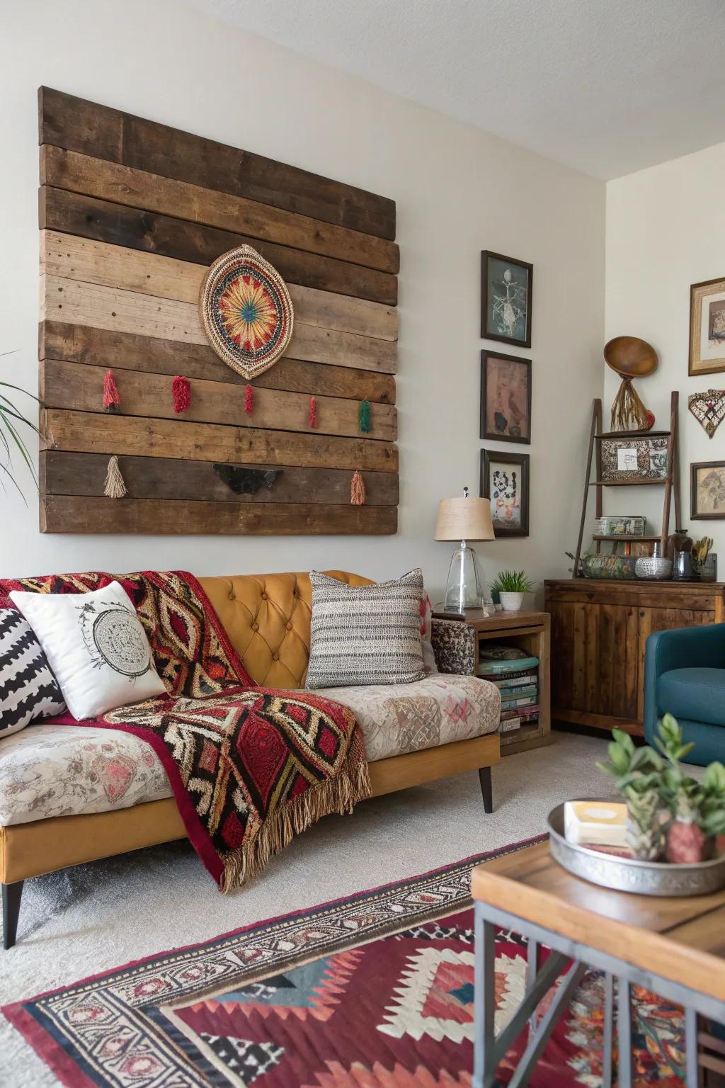 Rustic reclaimed wood wall art adding character to the decor