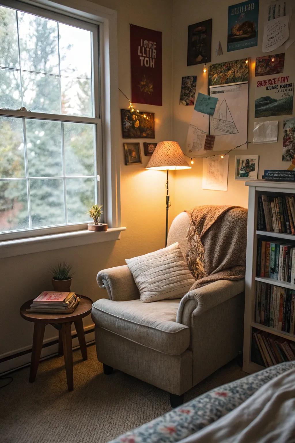 A tranquil reading alcove provides a peaceful retreat.