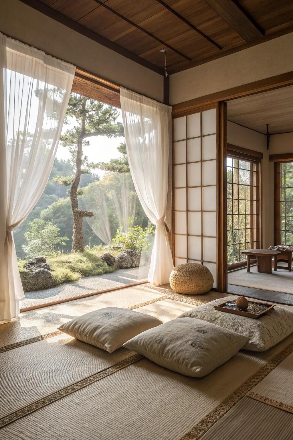 Sunlight brightens the space, creating a serene atmosphere.