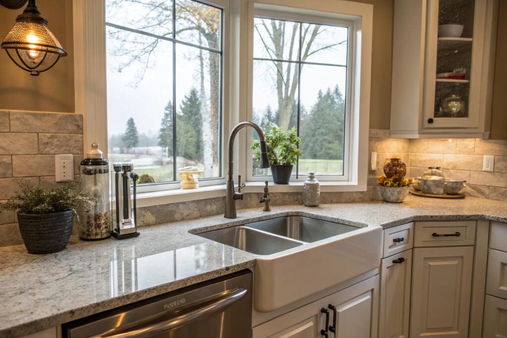 7+ Inspiring Corner Kitchen Sink Design Ideas