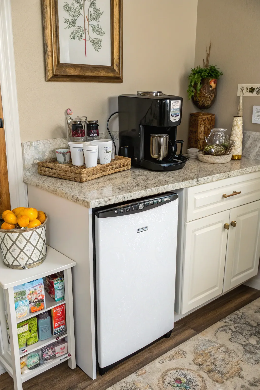 Modern Coffee Bar Designs Featuring a Fridge