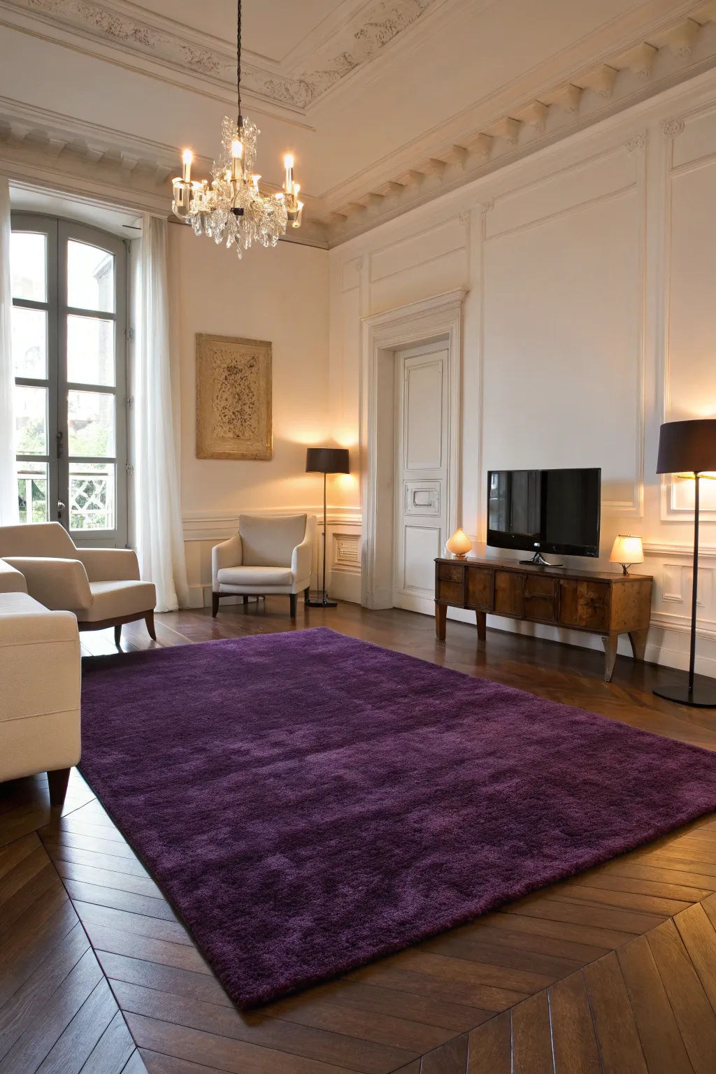 Elegant Purple Accents for Moody Living Rooms