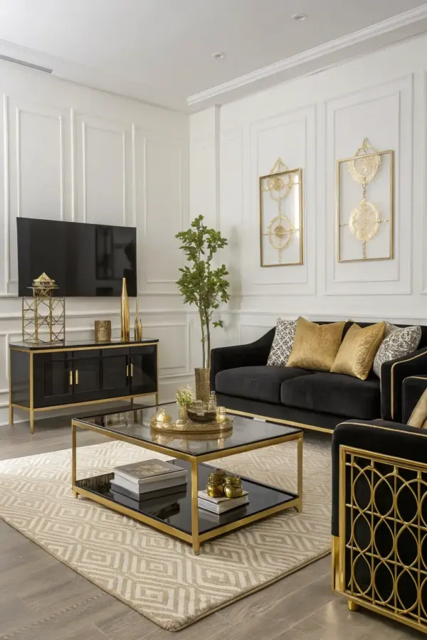 Elegant Black and Gold Living Room Designs