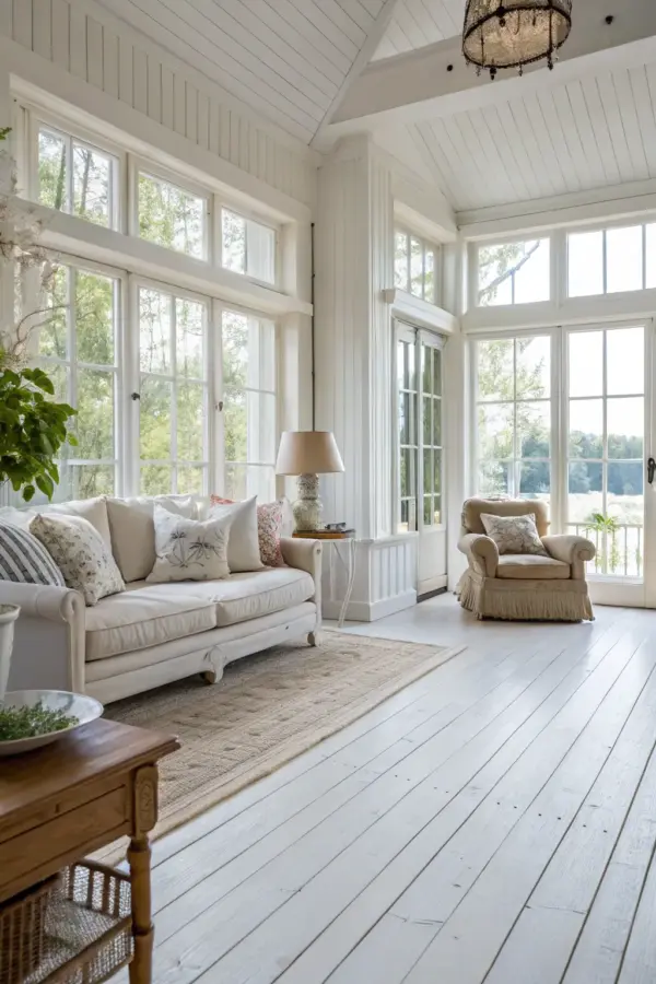 Bright Living Spaces with White Wood Flooring